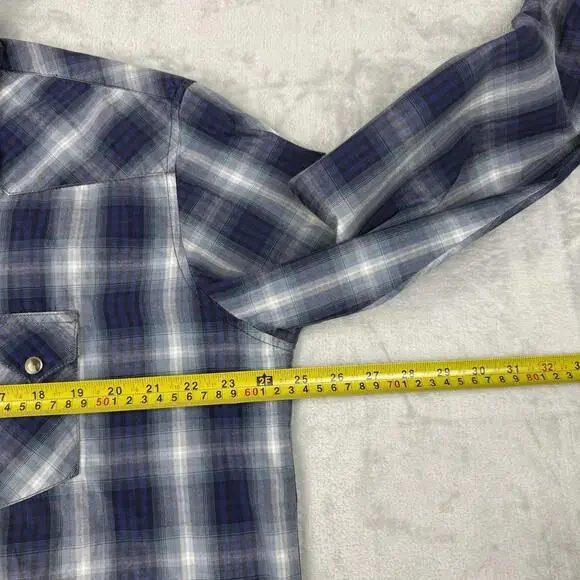 Vintage Wrangler Western Plaid Snap Button Shirt Blue Cowboy Workwear Men Size L - Picture 4 of 9